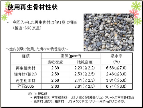 コンクリート舗装の普及に向けた取り組み 竹津ひとみ研究員 使用再生骨材性状